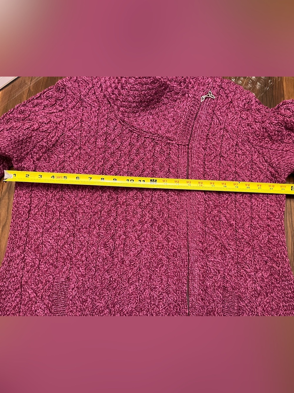Aran Crafts 💯 Merino Wool Sweater Coat/Cardigan. Berry / Magenta. Size ZL. New. - Picture 10 of 11